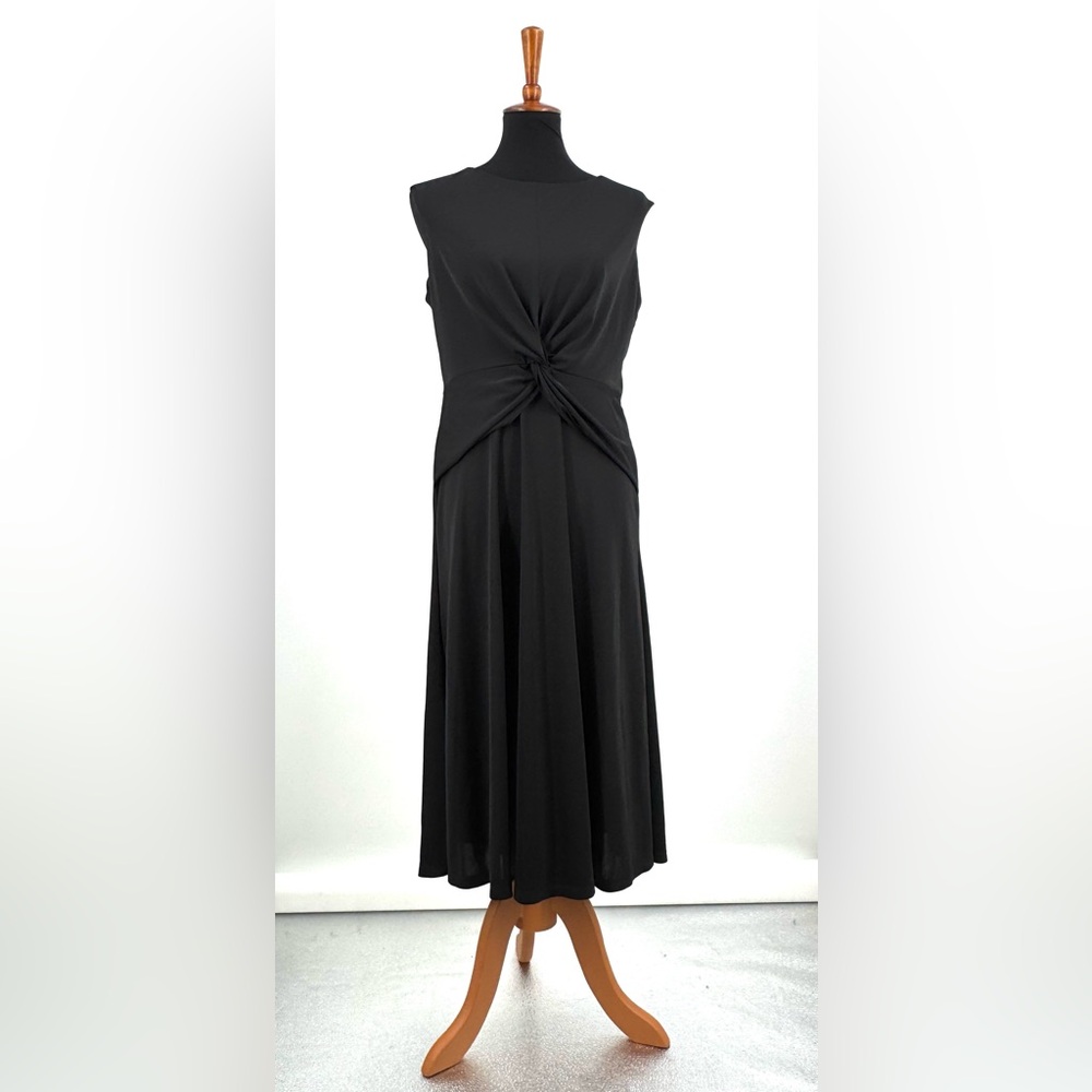 Lauren Ralph Lauren Black Twist Front Jersey Cap Sleeve Zip Back Dress Sz 10 NWT